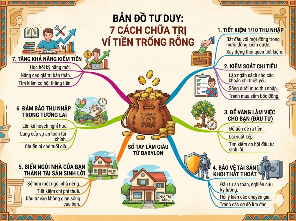 7 cách chữa trị túi tiền trống rỗng sách Babylon