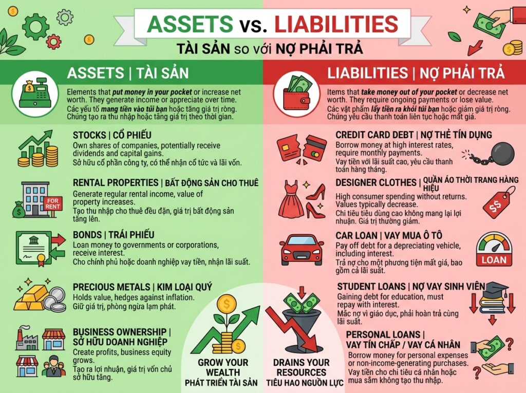 Phân biệt tài sản và tiêu sản theo Cha giàu cha nghèo - Sách quản lý tài chính cá nhân hay